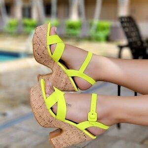 Women's Lime Chunky Block Heel Sandal